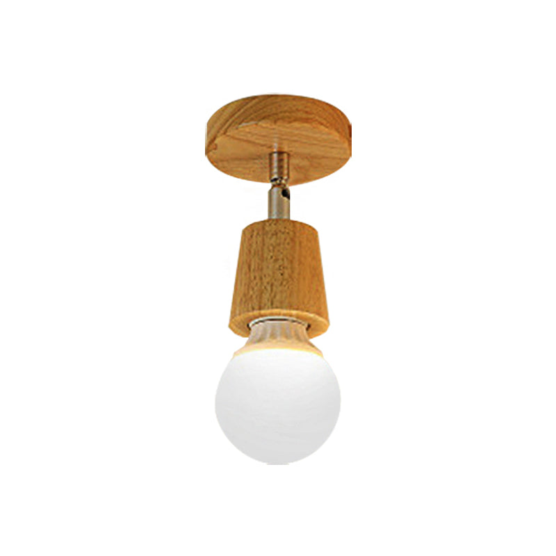 Industrial Wood Exposed Bulb Ceiling Light Fixture - 1 Light Bedroom Mini Semi Flush