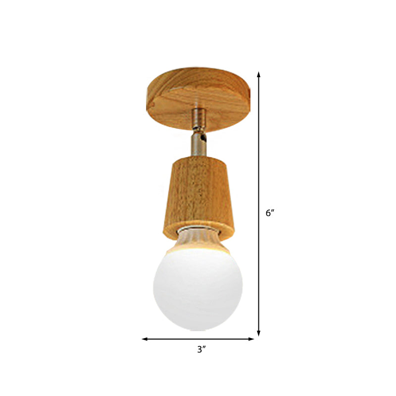 Industrial Wood Exposed Bulb Ceiling Light Fixture - 1 Light Bedroom Mini Semi Flush