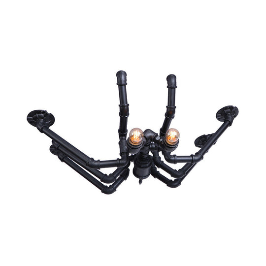 Vintage Industrial Metal Spider Ceiling Light Fixture - Semi Flush Pendant in Black/Bronze Finish - 2 Bulb Living Room Lighting