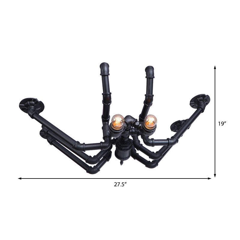 Vintage Industrial Metal Spider Ceiling Light Fixture - Semi Flush Pendant in Black/Bronze Finish - 2 Bulb Living Room Lighting