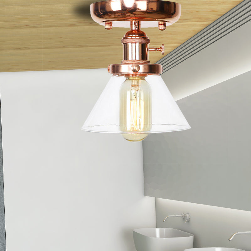 Semi Flush Mount Industrial Ceiling Light Fixture with Globe/Wide Flare/Diamond Design and Clear/Amber Glass Shade