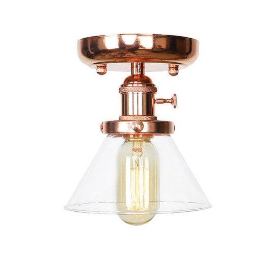 Industrial Globe/Wide Flare/Diamond Ceiling Light Fixture With Clear/Amber Glass Shade