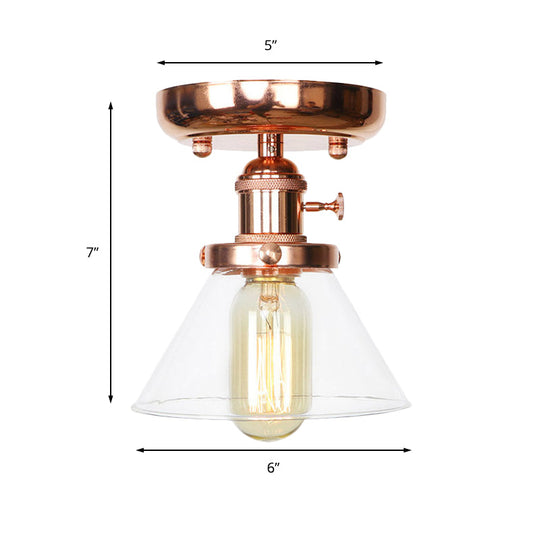 Semi Flush Mount Industrial Ceiling Light Fixture with Globe/Wide Flare/Diamond Design and Clear/Amber Glass Shade