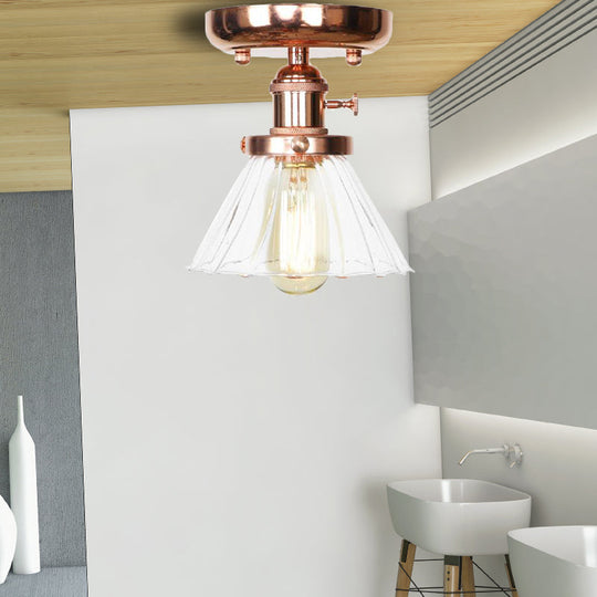 Industrial Globe/Wide Flare/Diamond Ceiling Light Fixture With Clear/Amber Glass Shade Clear / Wide