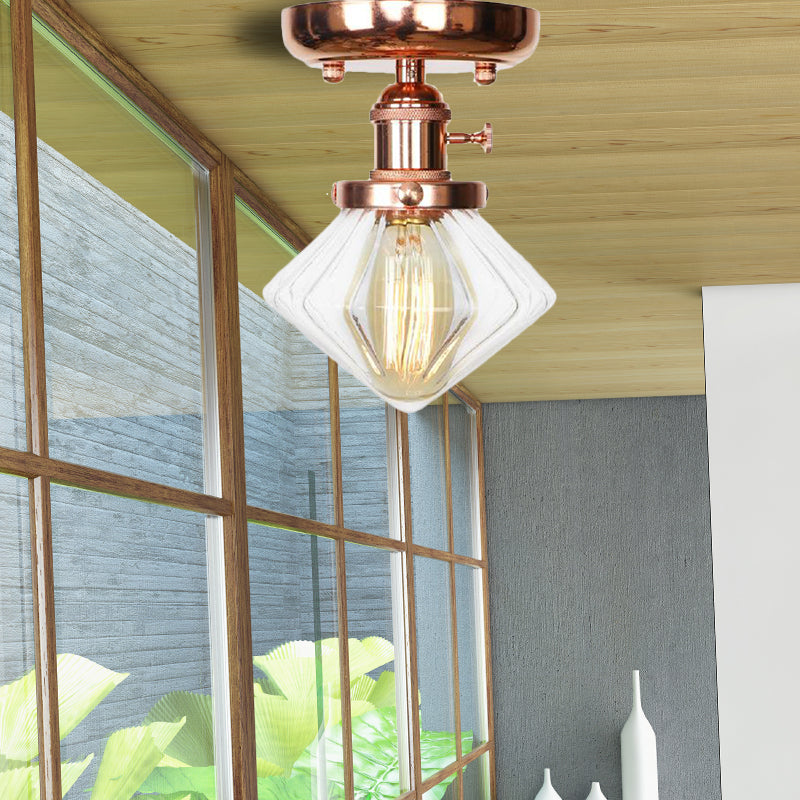 Industrial Globe/Wide Flare/Diamond Ceiling Light Fixture With Clear/Amber Glass Shade Clear /