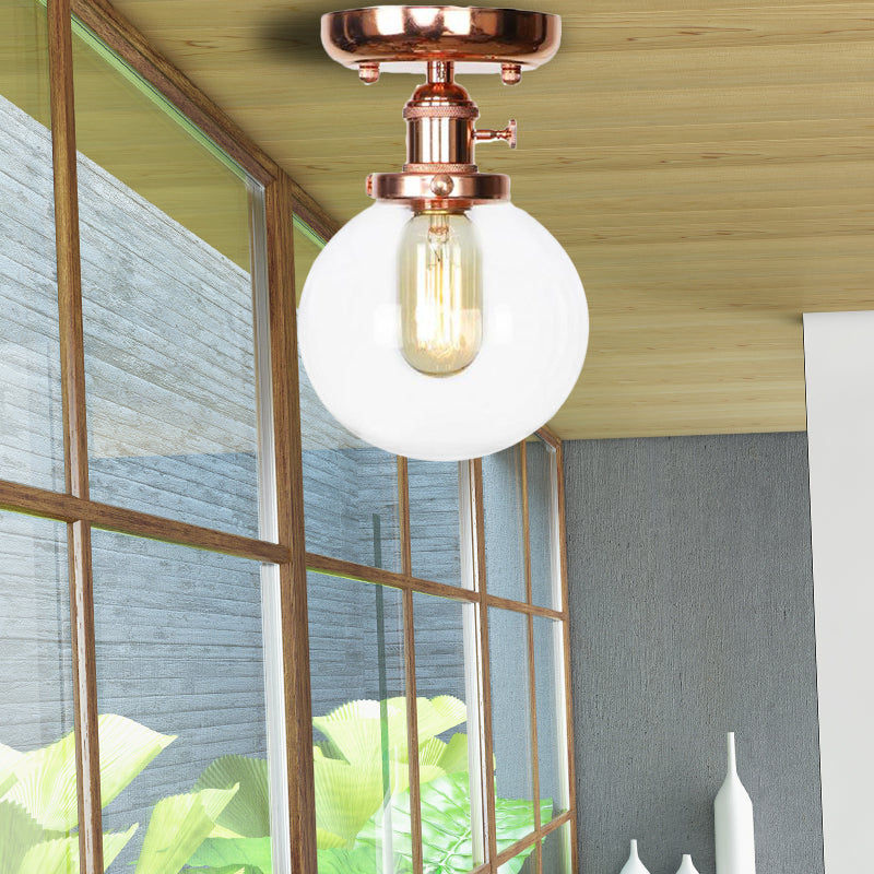 Semi Flush Mount Industrial Ceiling Light Fixture with Globe/Wide Flare/Diamond Design and Clear/Amber Glass Shade