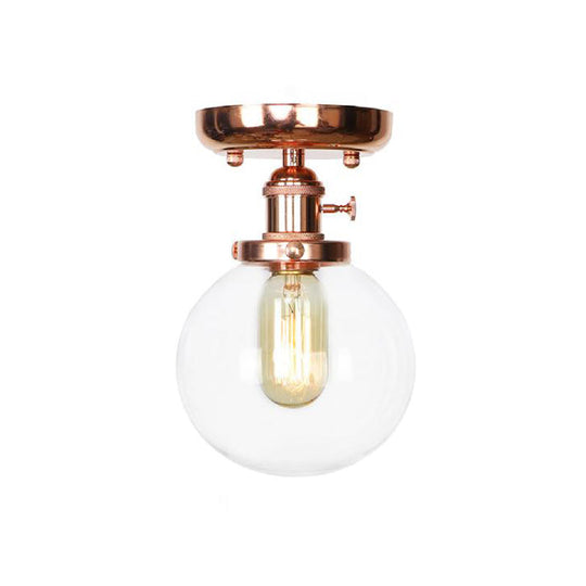 Semi Flush Mount Industrial Ceiling Light Fixture with Globe/Wide Flare/Diamond Design and Clear/Amber Glass Shade