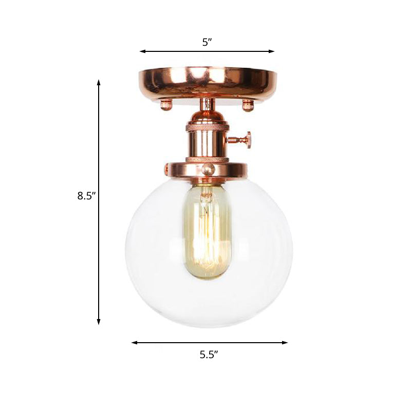 Semi Flush Mount Industrial Ceiling Light Fixture with Globe/Wide Flare/Diamond Design and Clear/Amber Glass Shade