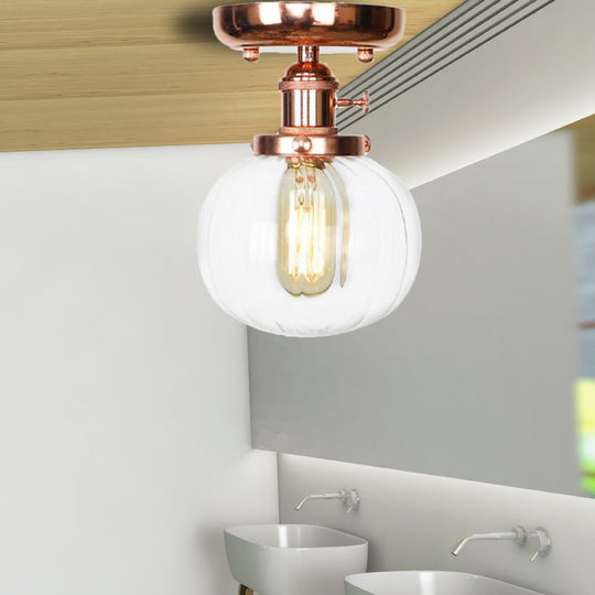 Semi Flush Mount Industrial Ceiling Light Fixture with Globe/Wide Flare/Diamond Design and Clear/Amber Glass Shade