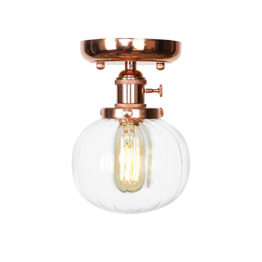 Semi Flush Mount Industrial Ceiling Light Fixture with Globe/Wide Flare/Diamond Design and Clear/Amber Glass Shade