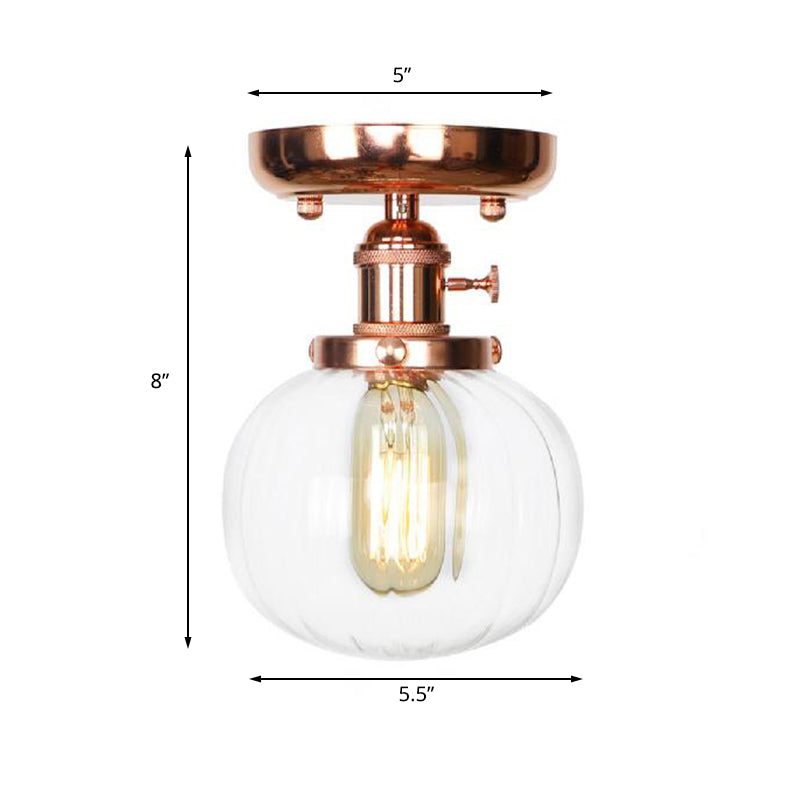 Semi Flush Mount Industrial Ceiling Light Fixture with Globe/Wide Flare/Diamond Design and Clear/Amber Glass Shade