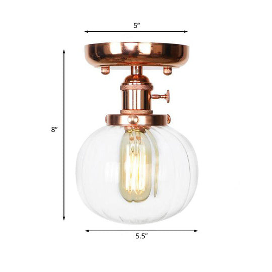 Semi Flush Mount Industrial Ceiling Light Fixture with Globe/Wide Flare/Diamond Design and Clear/Amber Glass Shade