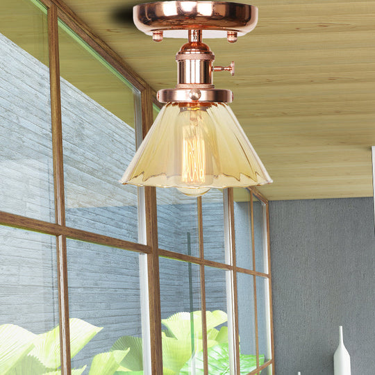 Industrial Globe/Wide Flare/Diamond Ceiling Light Fixture With Clear/Amber Glass Shade Amber / Wide