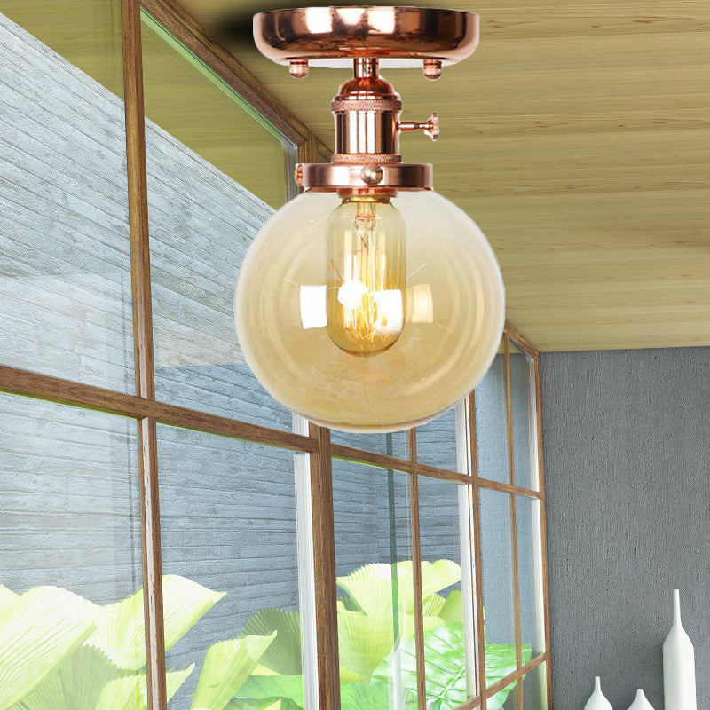 Semi Flush Mount Industrial Ceiling Light Fixture with Globe/Wide Flare/Diamond Design and Clear/Amber Glass Shade