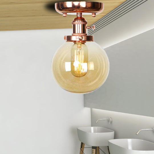 Semi Flush Mount Industrial Ceiling Light Fixture with Globe/Wide Flare/Diamond Design and Clear/Amber Glass Shade