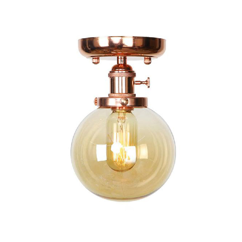 Semi Flush Mount Industrial Ceiling Light Fixture with Globe/Wide Flare/Diamond Design and Clear/Amber Glass Shade