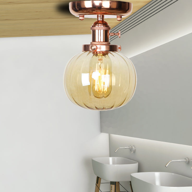 Industrial Globe/Wide Flare/Diamond Ceiling Light Fixture With Clear/Amber Glass Shade Amber / Globe