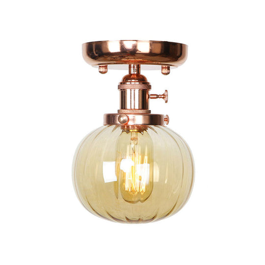 Semi Flush Mount Industrial Ceiling Light Fixture with Globe/Wide Flare/Diamond Design and Clear/Amber Glass Shade