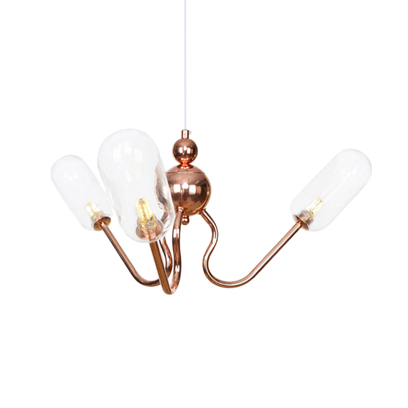 Industrial Copper 3-Light Chandelier with Clear/Amber Glass Globes, Dining Room Pendant Fixture