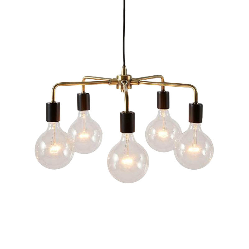 Gold Metallic Industrial Chandelier: Exposed Multi Light Fixture For Living Room Hanging