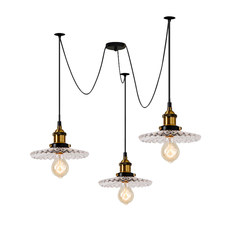 Monica - Vintage 3/5-Light Multi Pendant with Radial Wave Shade Ribbed Glass Vintage Dining Room Hanging Light Fixture