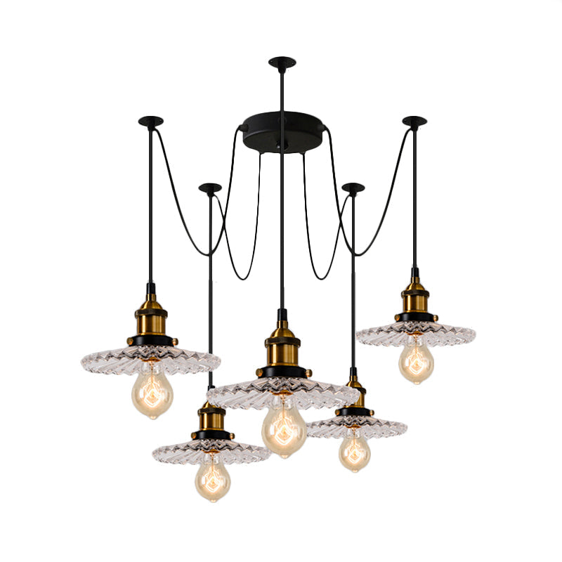 Monica - Vintage 3/5-Light Multi Pendant with Radial Wave Shade Ribbed Glass Vintage Dining Room Hanging Light Fixture