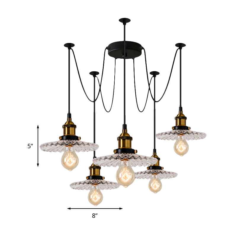 Monica - Vintage 3/5-Light Multi Pendant with Radial Wave Shade Ribbed Glass Vintage Dining Room Hanging Light Fixture