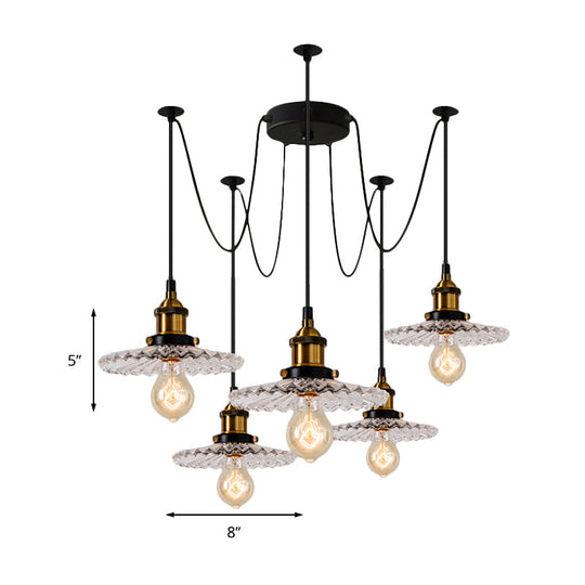 Monica - Vintage 3/5-Light Multi Pendant with Radial Wave Shade Ribbed Glass Vintage Dining Room Hanging Light Fixture