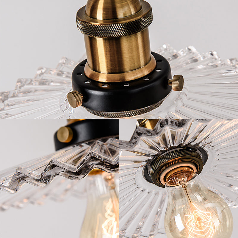 Monica - Vintage 3/5-Light Multi Pendant with Radial Wave Shade Ribbed Glass Vintage Dining Room Hanging Light Fixture