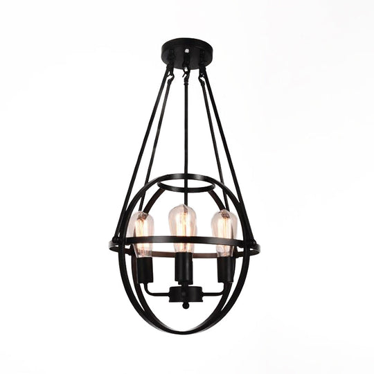 Industrial Black Metal Chandelier with 4 Heads and Cage Shade for Living Room Ceiling - 4 Heads Global Lighting