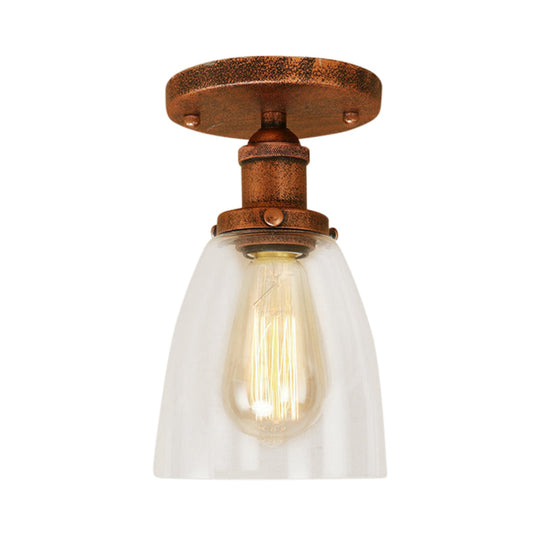 Semi Flush Mount Clear Glass Cone Industrial Ceiling Light Fixture With One Bulb In