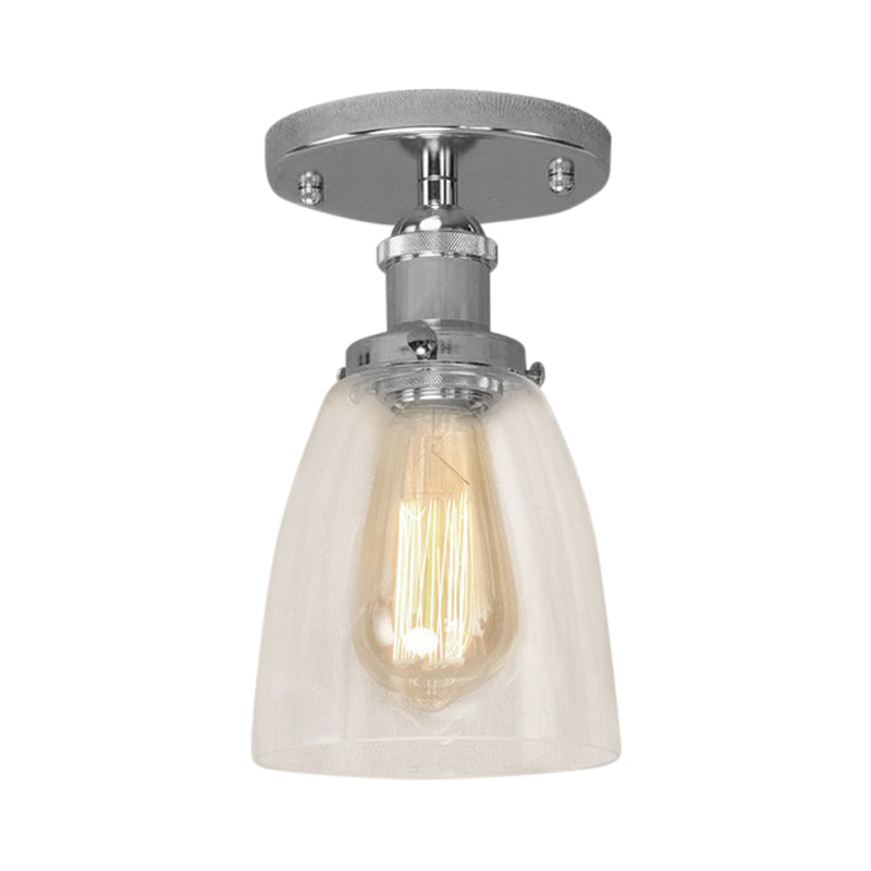 Semi Flush Mount Clear Glass Cone Industrial Ceiling Light Fixture with One Bulb in Silver/Brass/Rust