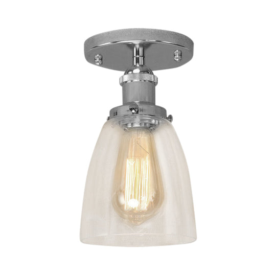 Semi Flush Mount Clear Glass Cone Industrial Ceiling Light Fixture With One Bulb In