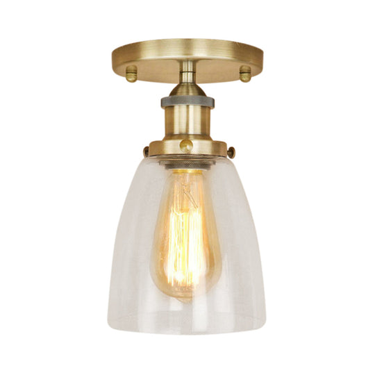 Semi Flush Mount Clear Glass Cone Industrial Ceiling Light Fixture With One Bulb In