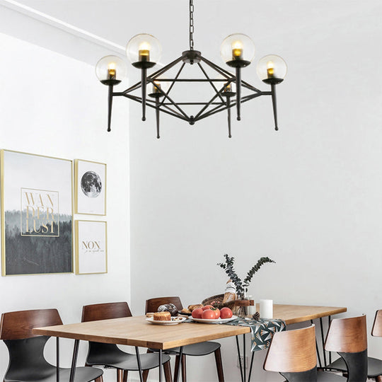 Industrial Pendant Light with Clear Glass Globe Shade - 6/8-Bulb Ceiling Lamp for Dining Room