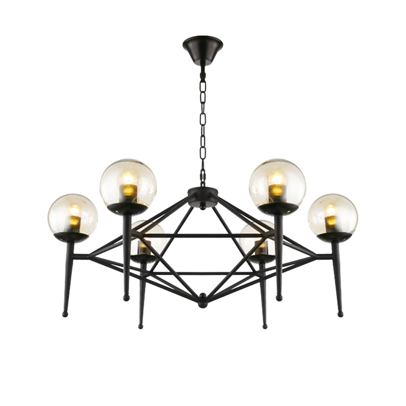 Industrial Pendant Light With Clear Glass Globe Shade - Dining Room Ceiling Lamp (6/8-Bulb)