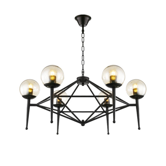 Industrial Pendant Light With Clear Glass Globe Shade - Dining Room Ceiling Lamp (6/8-Bulb)