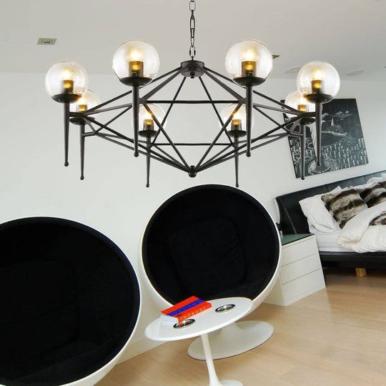 Industrial Pendant Light with Clear Glass Globe Shade - 6/8-Bulb Ceiling Lamp for Dining Room