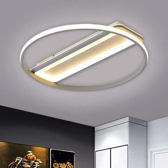 Contemporary Led Ceiling Light Fixture Metallic Ring And Rectangle Flush Mount Warm/White 16/19.5