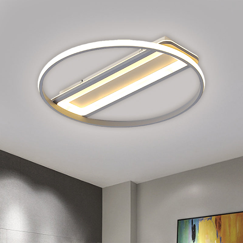 Contemporary Led Ceiling Light Fixture Metallic Ring And Rectangle Flush Mount Warm/White 16/19.5