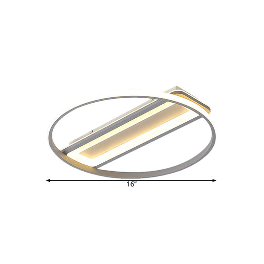 Contemporary Led Ceiling Light Fixture Metallic Ring And Rectangle Flush Mount Warm/White 16/19.5