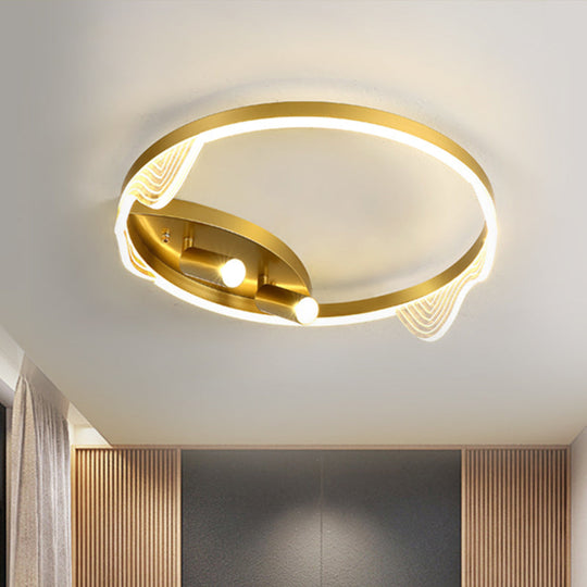 Simple Metal LED Circle Ceiling Fixture in Gold for Restaurants - 16"/19.5" Diameter, Warm or White Light