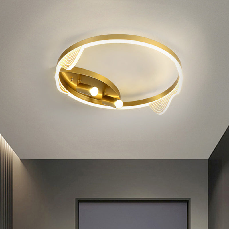 Simple Metal LED Circle Ceiling Fixture in Gold for Restaurants - 16"/19.5" Diameter, Warm or White Light