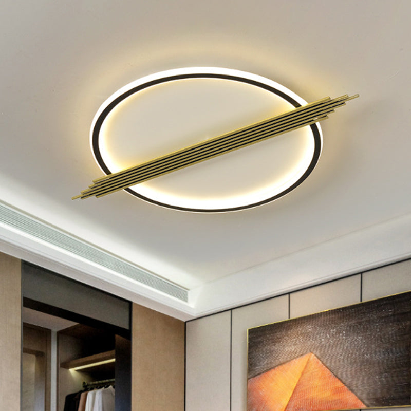 Gold-Black Circle LED Flushmount Ceiling Light with Acrylic Shade, Warm/White Light, 24.5"/28.5" W