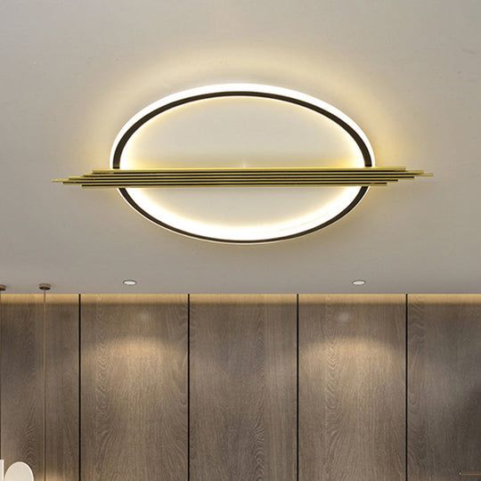 Gold-Black Circle Led Flushmount Ceiling Light With Acrylic Shade Warm/White 24.5/28.5 W