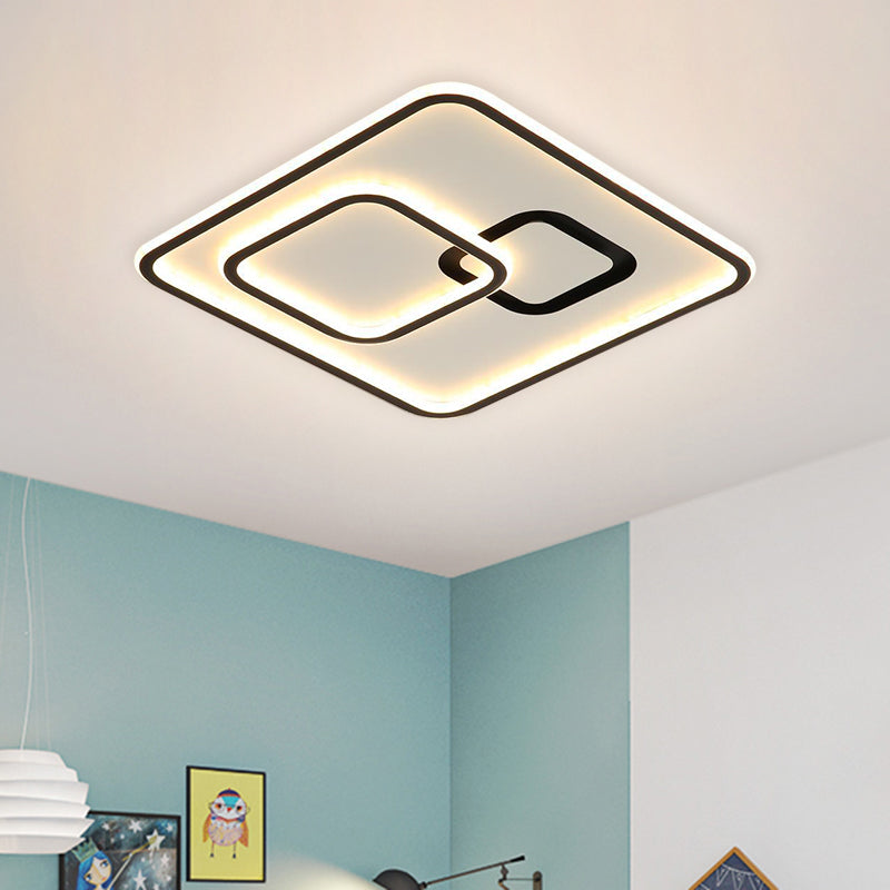 Minimalist Black LED Flush Mount Light | Acrylic Ceiling Lighting Fixture | 16"/19.5" Width