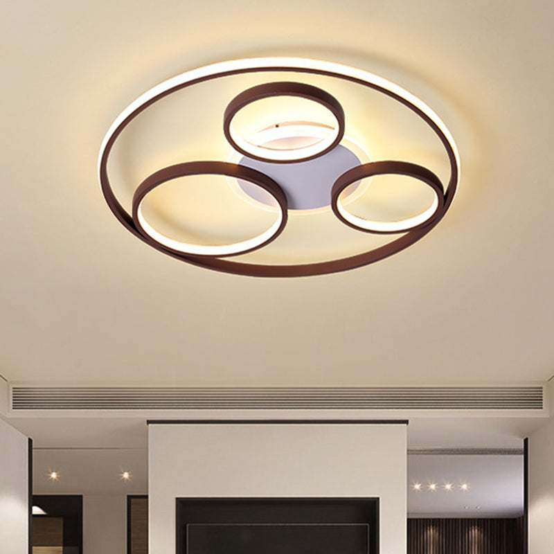 Modern Metal Ceiling Light Fixture - 24.5"/30.5" W Rings - LED Flushmount - Brown - Warm/White Light