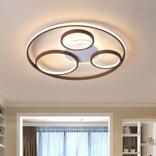 Modern Metal Ceiling Light Fixture - 24.5/30.5 W Rings Led Flushmount Brown Warm/White