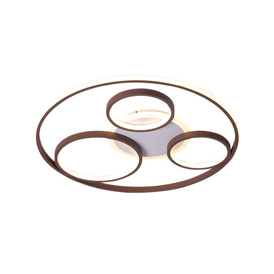 Modern Metal Ceiling Light Fixture - 24.5"/30.5" W Rings - LED Flushmount - Brown - Warm/White Light