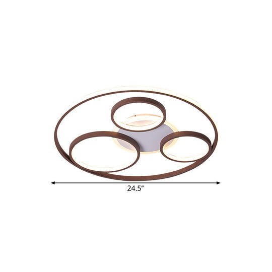 Modern Metal Ceiling Light Fixture - 24.5"/30.5" W Rings - LED Flushmount - Brown - Warm/White Light